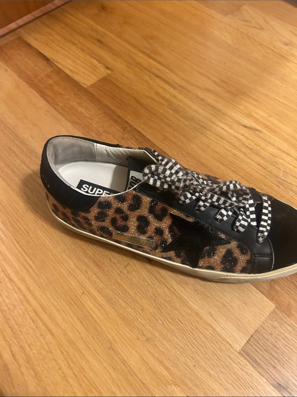 Golden Goose Leopard & Black Low-Top Sneakers with Checkerboard Laces - Picture 6 of 7